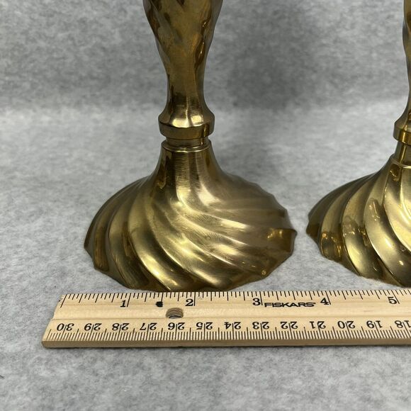 Vtg Solid Brass Spiral Swirl Twist Candlestick Holders Set of 3 Made In India - Picture 15 of 16